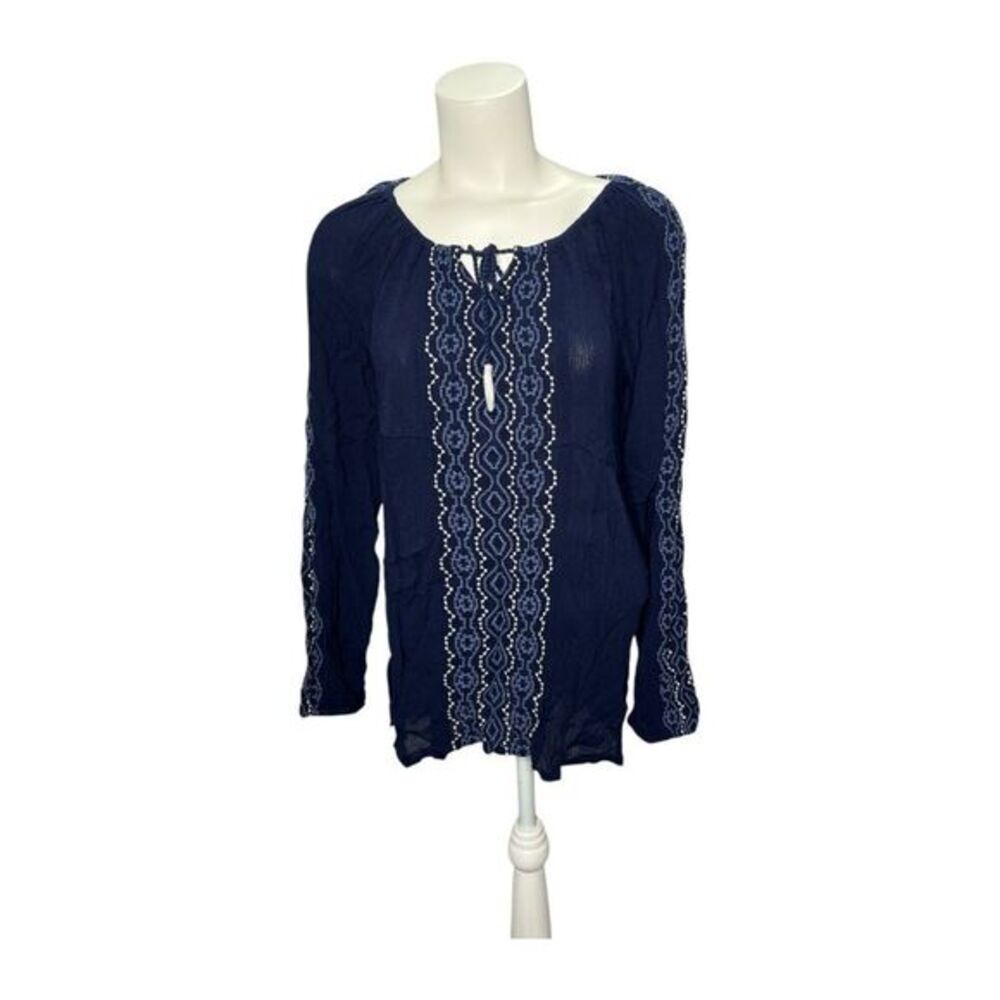 Susan Graver Navy Blue‎ Women's  Embroidered Gauzy Top size Small NWOT